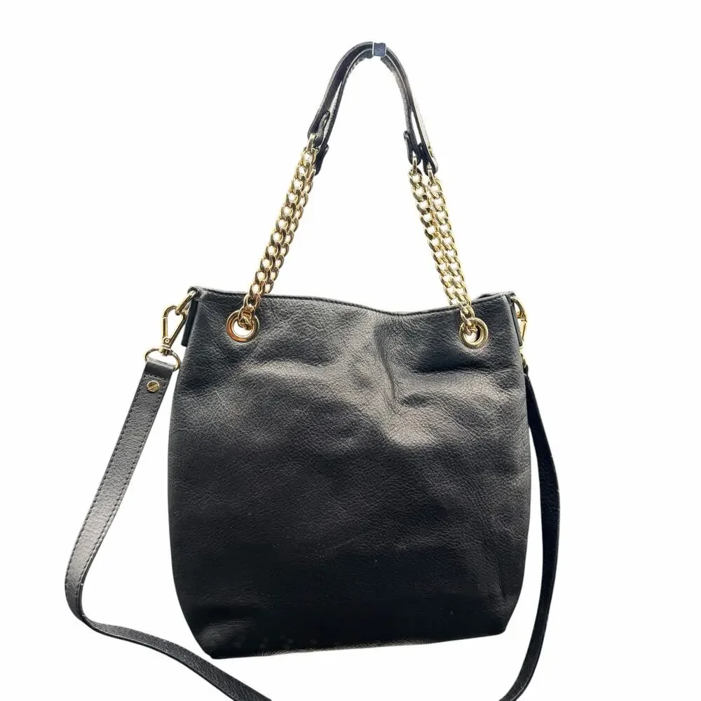 Michael Kors Black Leather Chain Shoulder Bag Crossbody Purse Gold chain
